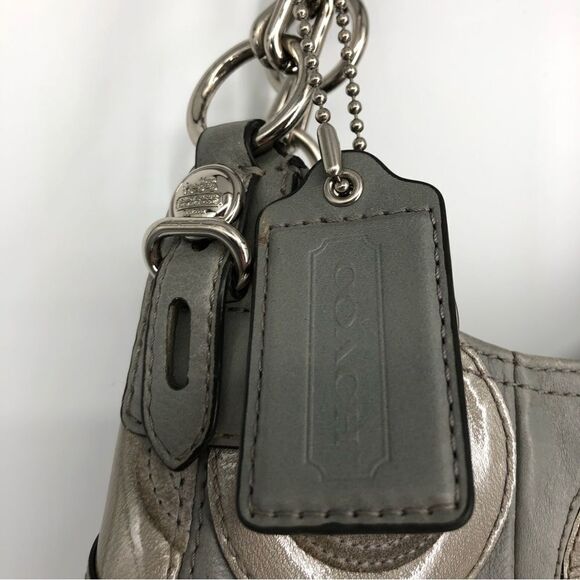 Coach RARE Mia Inlaid C Maggie Hobo Bag #15770 Gray Silver Leather - Picture 3 of 16